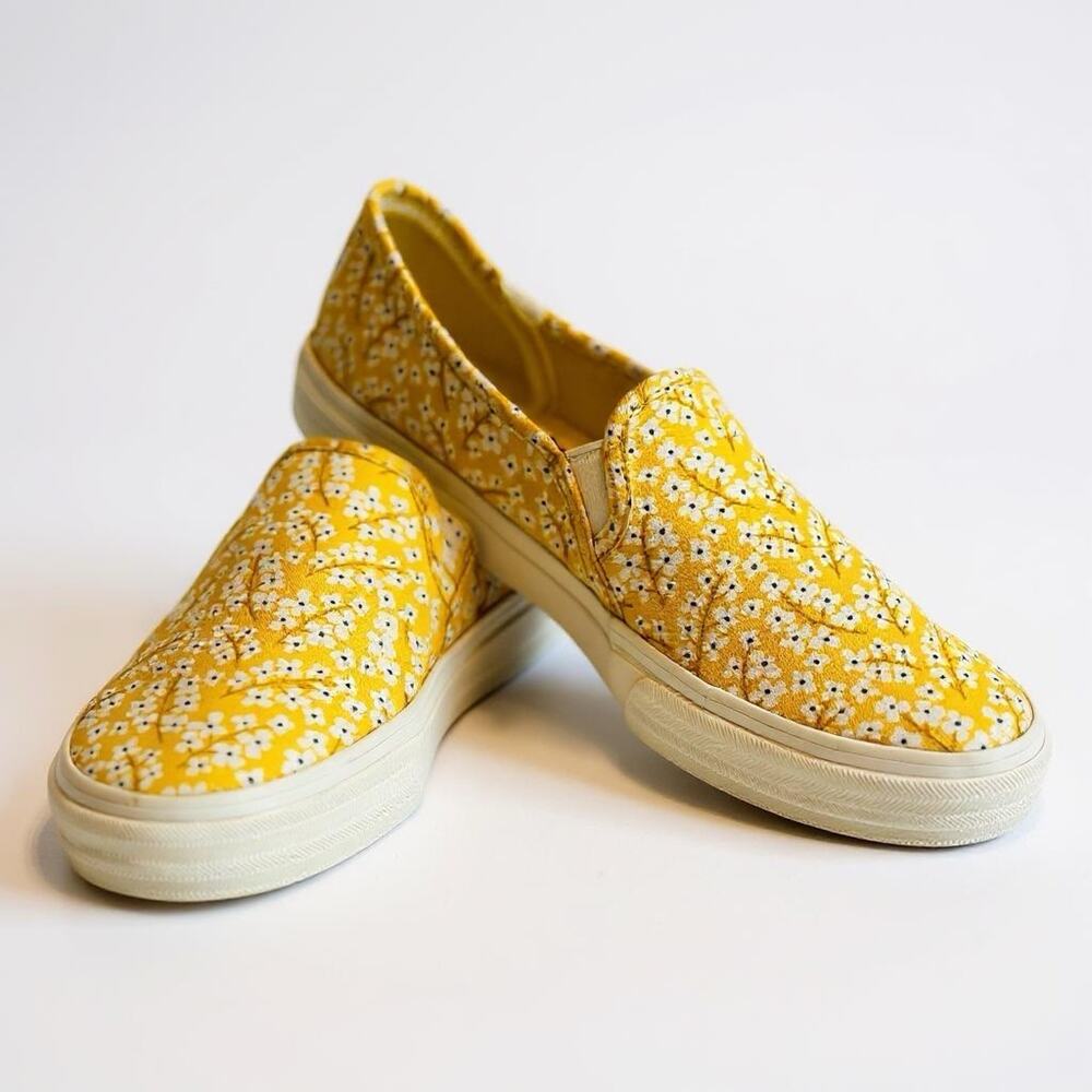 KEDS Double Decker Yellow Floral Slip-On Canvas Sneakers Women Size 8.5 M Shoes